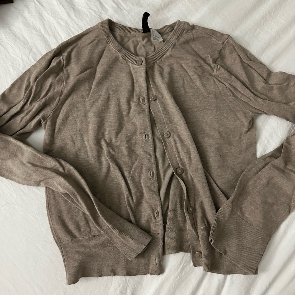 Divided Tan Cardigan Sweater